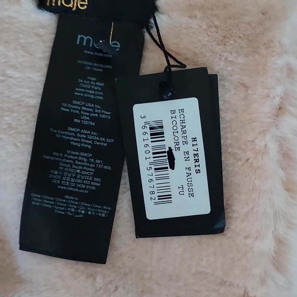 NWT Maje‎ Womens Cream/Blush Faux Fur Stole/Scarf/Wrap One Size